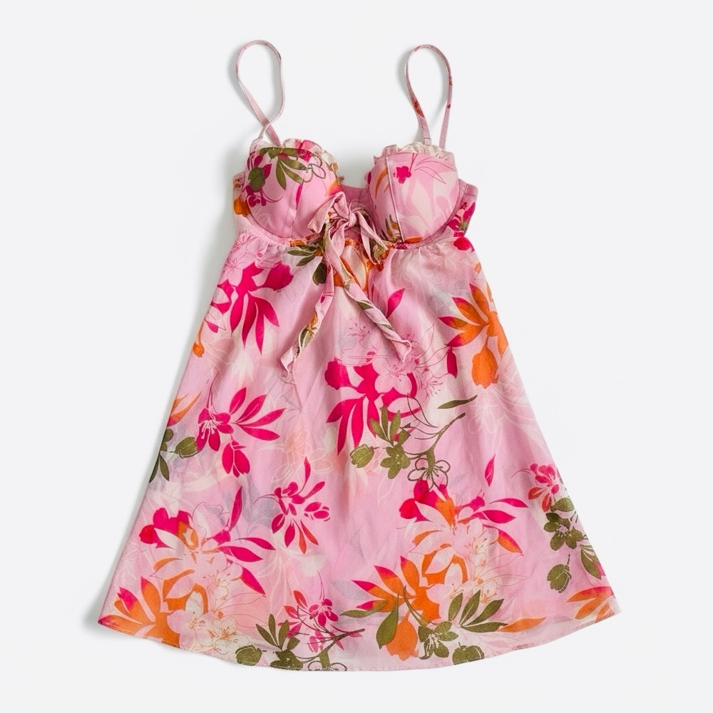 La Senza Pink Floral Tie-Front Satin Chemise - Picture 3 of 9